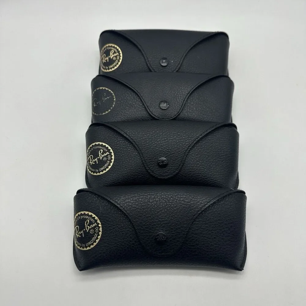 Lot of 4 Ray-Ban Sunglasses Cases Black Textured Leather Replacement Snap